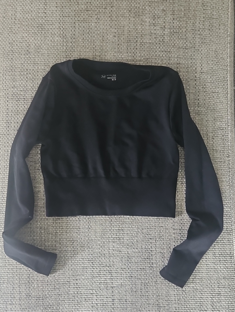 aerie Black Cropped Long-Sleeve Top